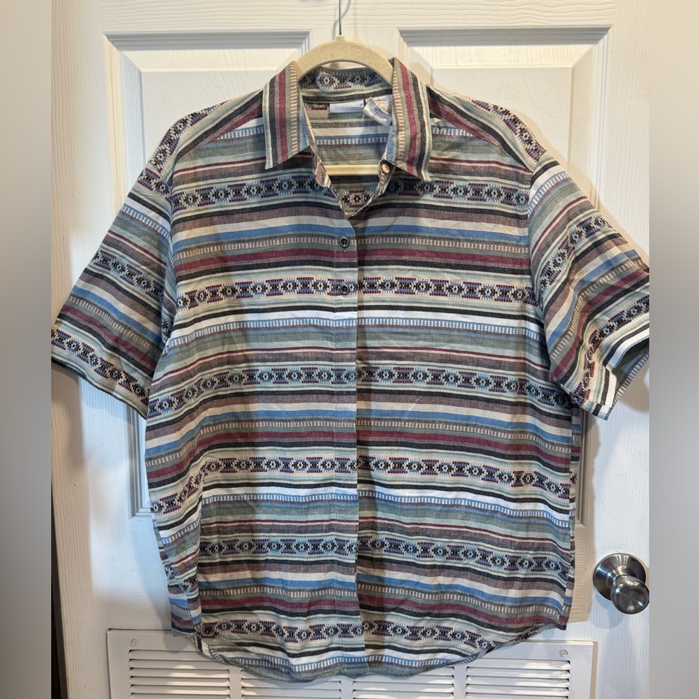 Vintage Backroad Blues Short-Sleeve Button-Down Western Shirt, Men’s Size XL